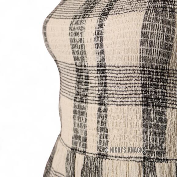 Topshop Beige Black Plaid Seersucker Sleeveless Romper Square Neck Size 4 - Picture 4 of 8